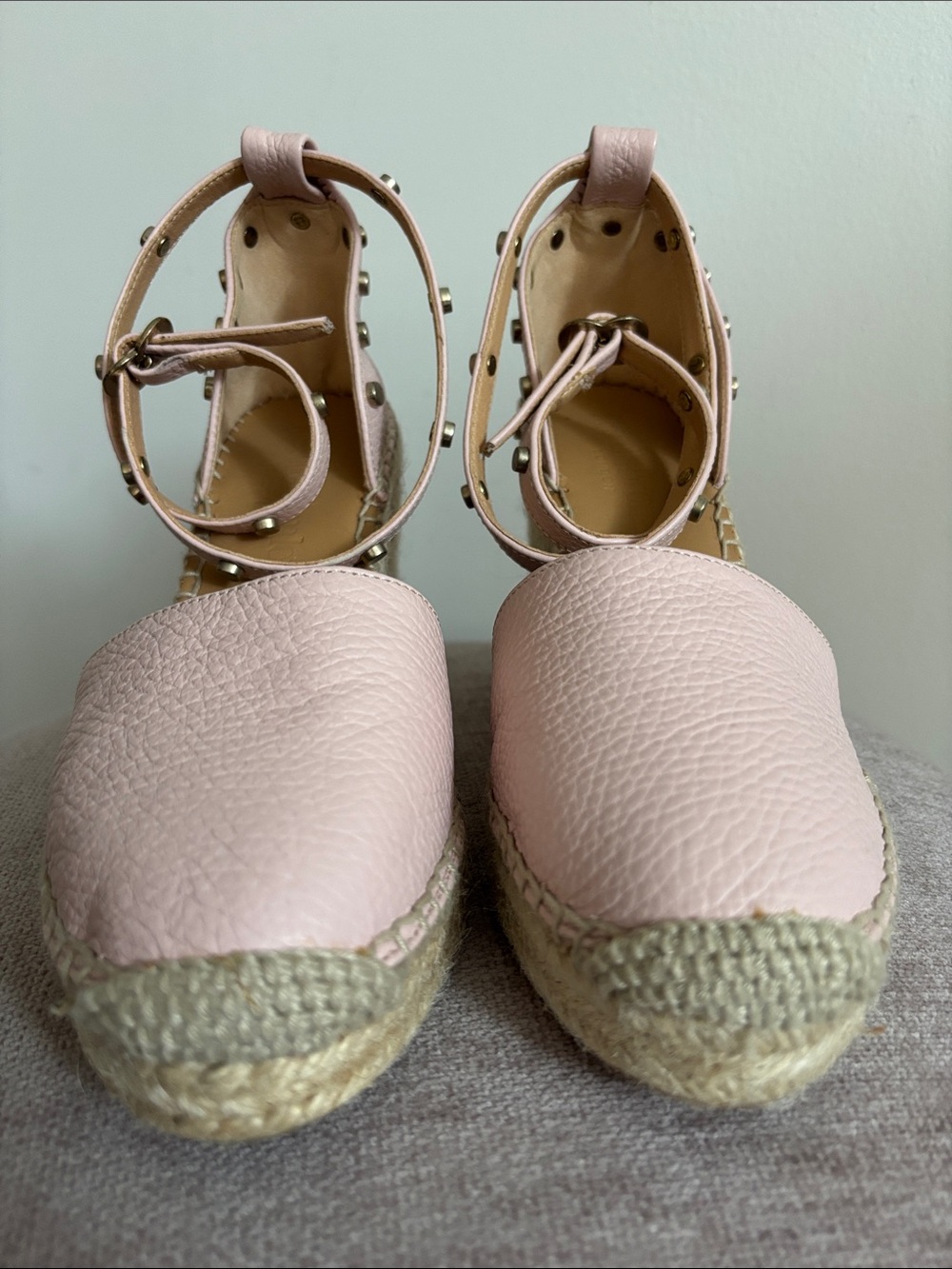 Women's Blush Pink leather Espadrille Wedge Sandals